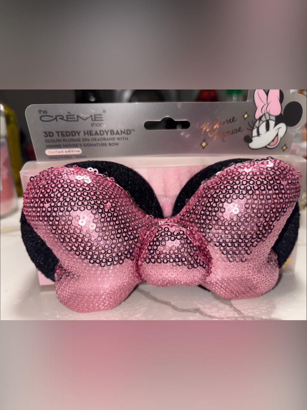 The Crème Shop Minnie Mouse Pink Sequin 3D Teddy Headband
